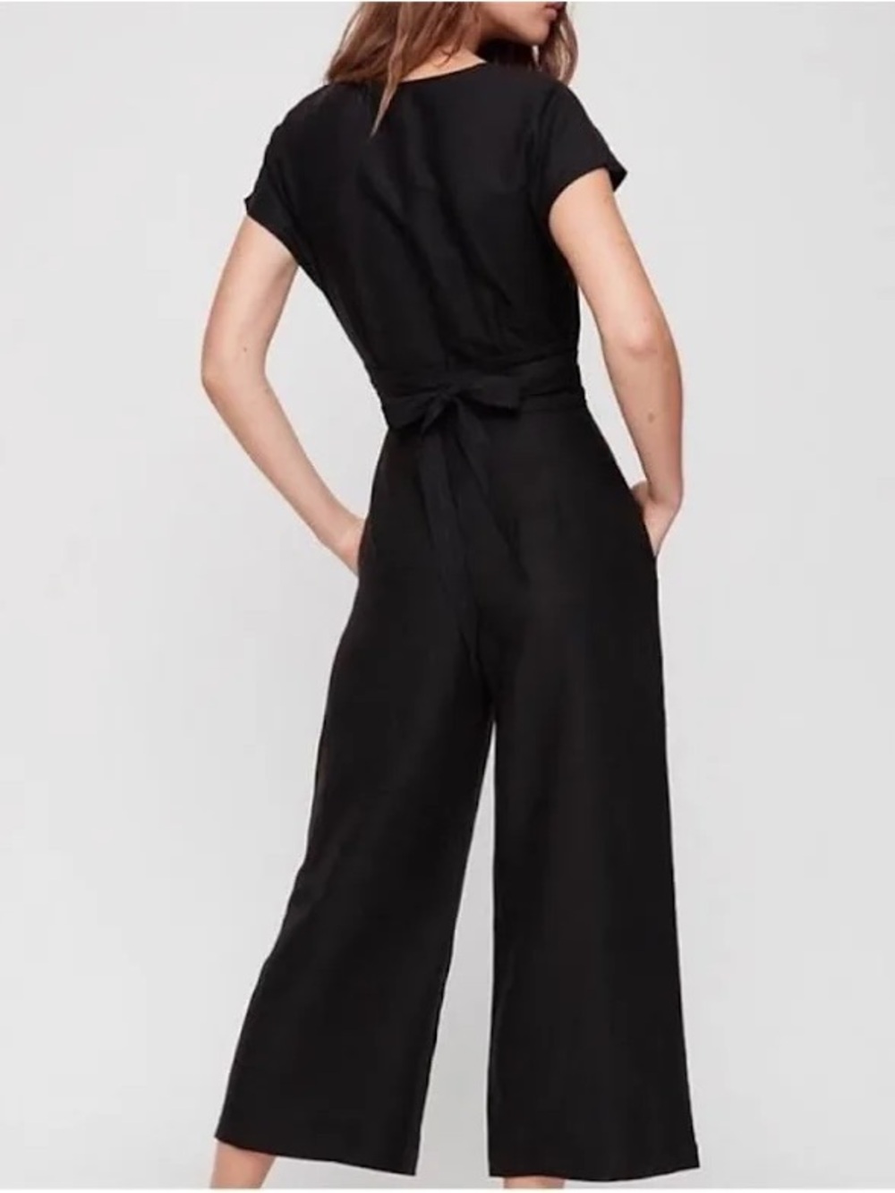 Wilfred Brax Linen Blend Jumpsuit Cut Out Wrap Top Wide Leg Cropped - Picture 10 of 11